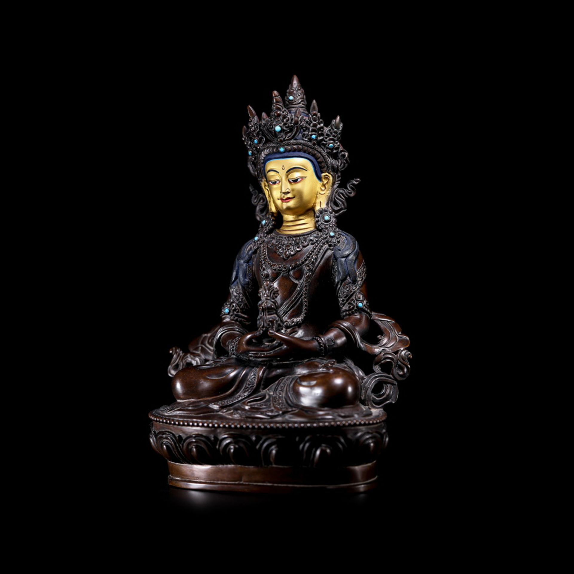Red bronze clay gold painted longevity Buddha from Nepal - Image 4 of 11