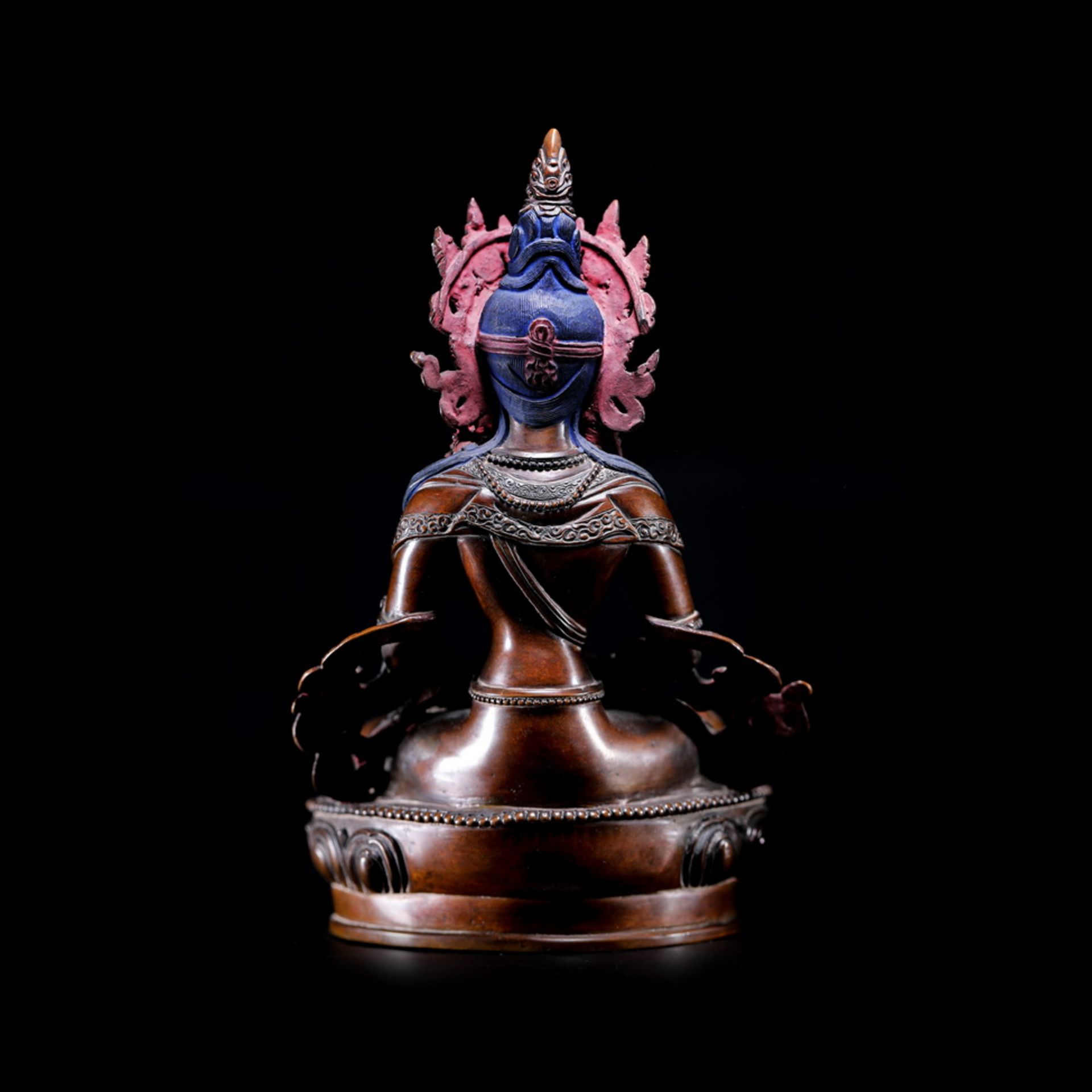 Red bronze clay gold painted longevity Buddha from Nepal - Image 5 of 11