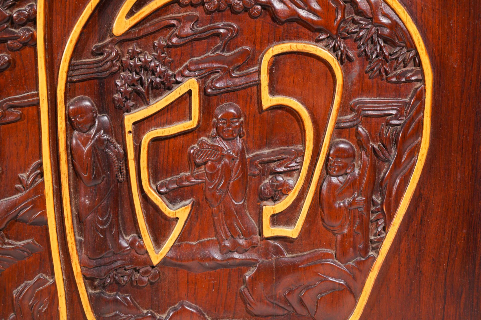 Old mahogany Fu Shou hanging screen in The republic of China - Image 6 of 15