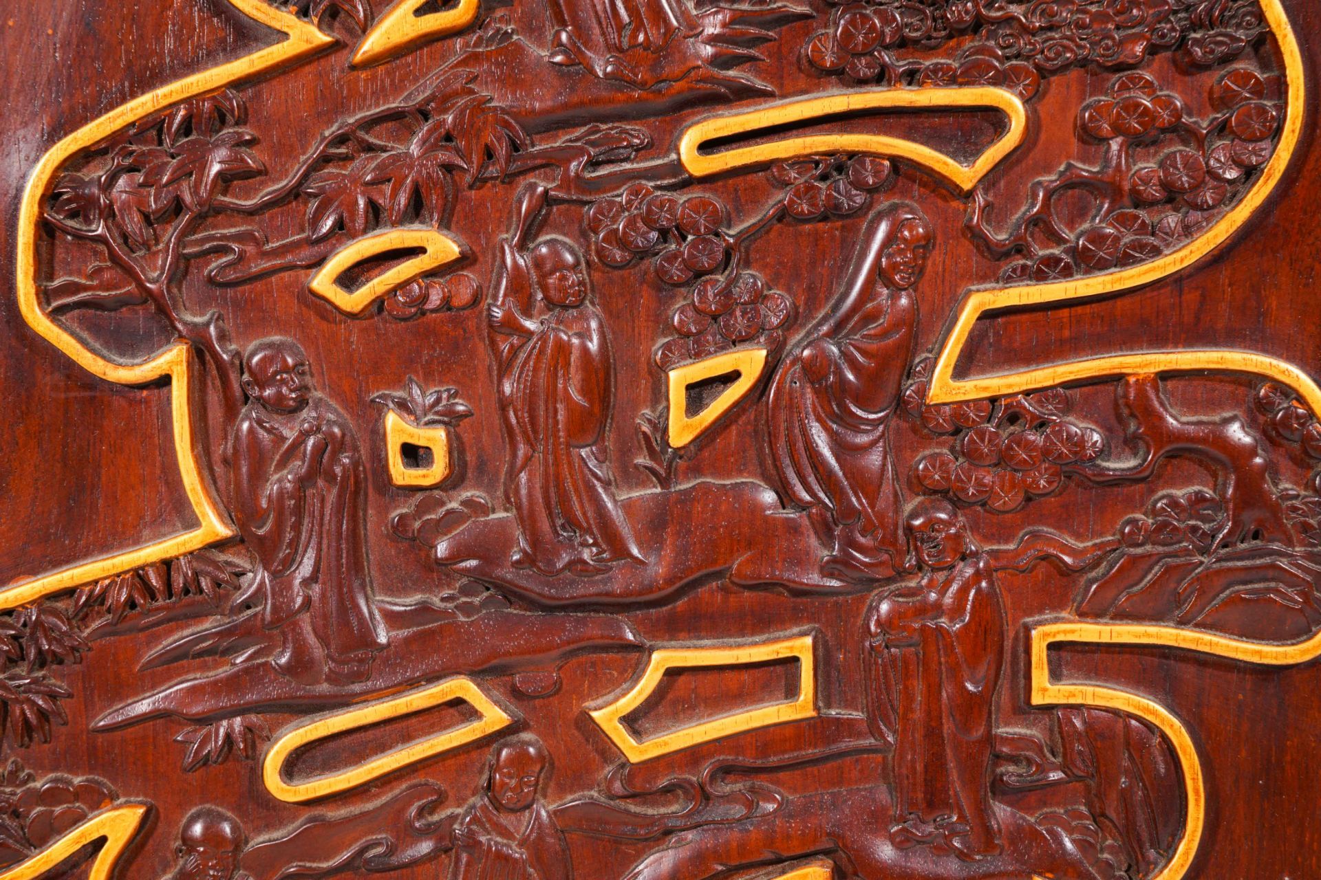 Old mahogany Fu Shou hanging screen in The republic of China - Image 10 of 15