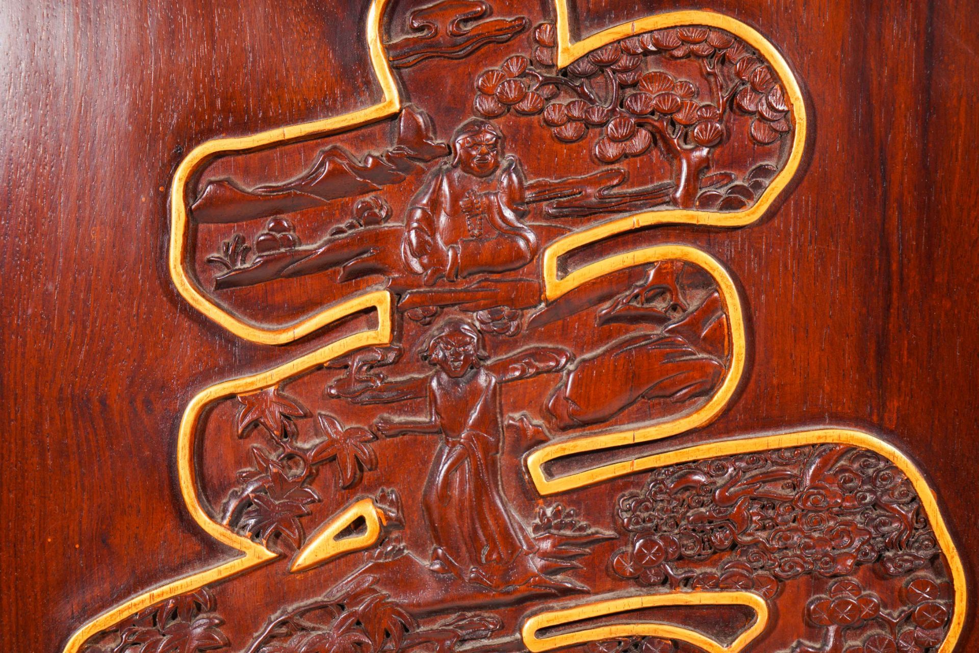 Old mahogany Fu Shou hanging screen in The republic of China - Image 9 of 15