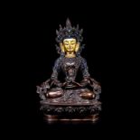 Red bronze clay gold painted longevity Buddha from Nepal