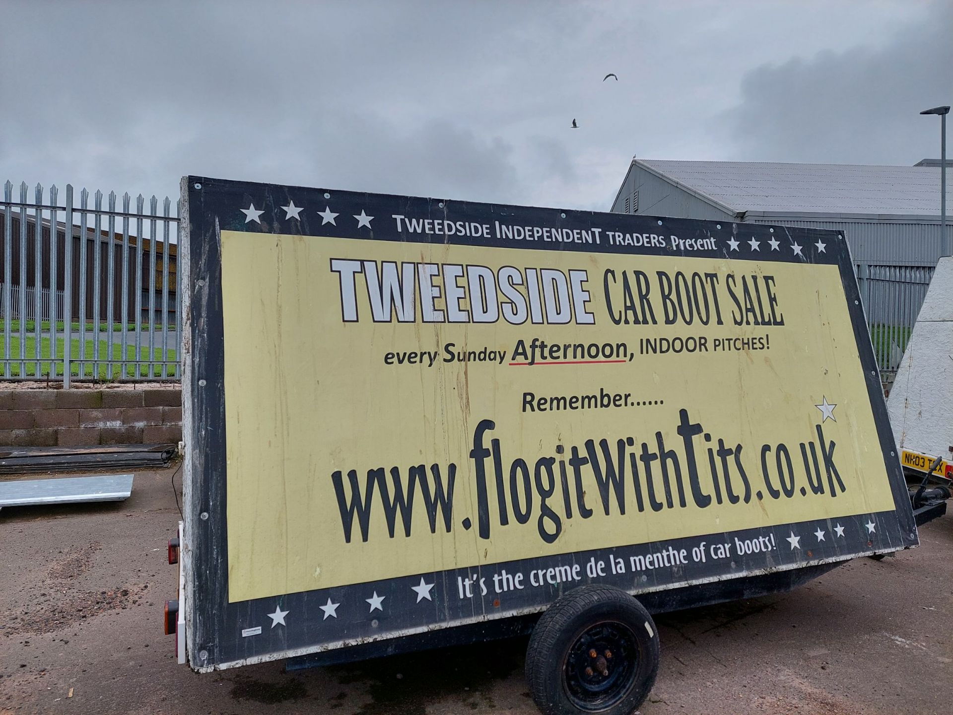 Single Axle 12 x 7' Advertising Trailer. Panel Sizes: 370 x 183cm. NO VAT.