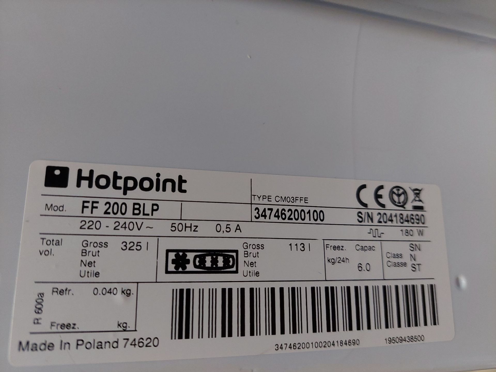 Hotpoint 50/50 Fridge/Freezer - FF200BLP. Large capacity. NO VAT. - Image 8 of 8