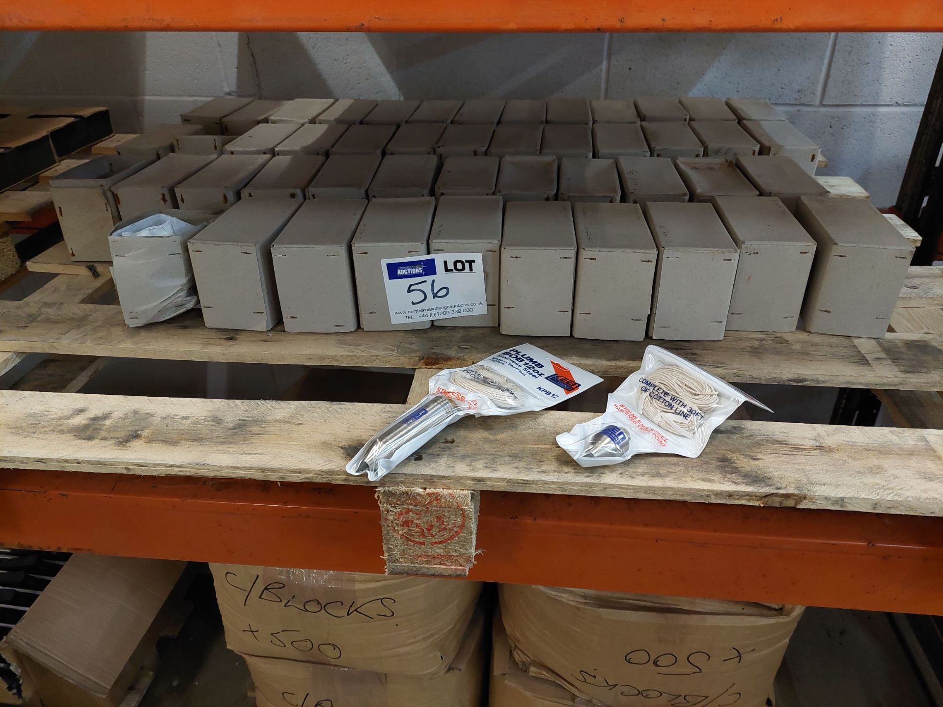 Pallet of unused and packaged plumb bob & lines, approx 30 x 3oz and 110 x 12 oz. NO VAT.