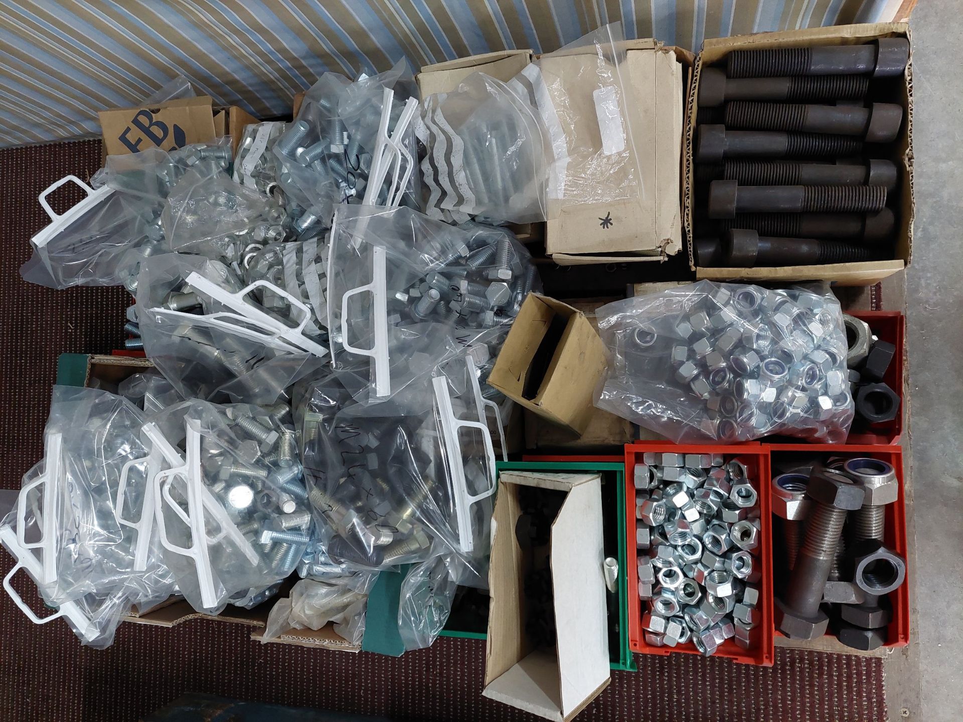 Pallet of misc large nuts and bolts. NO VAT.