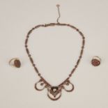 Granat-Collier und 2 Granat-Ringe