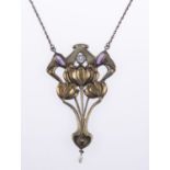 Jugendstil-Anhänger an Collier Silber