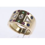 Diamant-Farbstein-Ring Gelbgold 750.