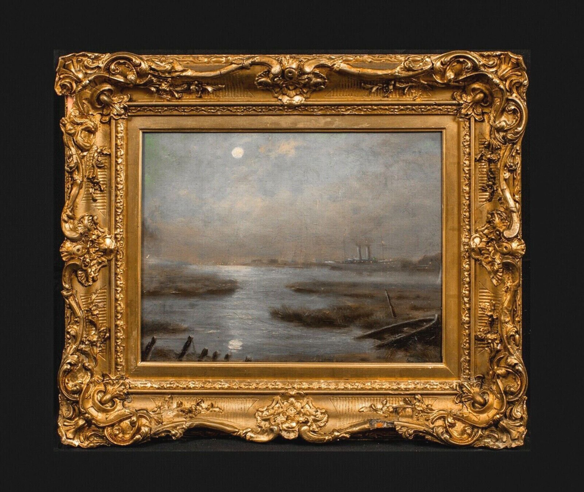 MOONLIT VIEW OF THE THAMES OIL PAINTING - Image 2 of 11