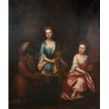 PORTRAIT OF TWO GIRLS & A SERVANT OIL PAINTING