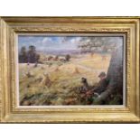 HARVEST LANDSCAPE WITH MAN AND HIS DOG OIL PAINTING