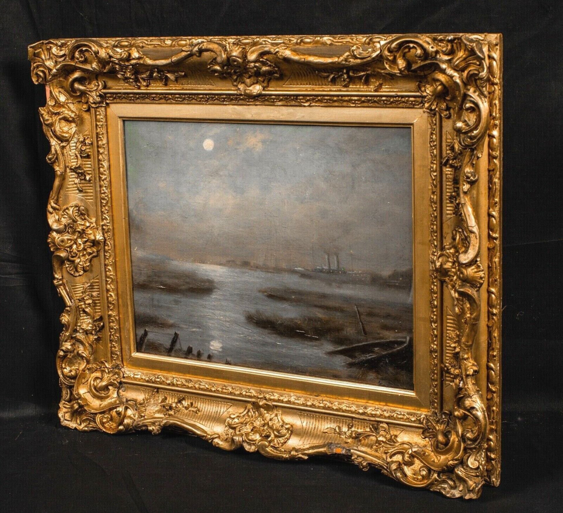 MOONLIT VIEW OF THE THAMES OIL PAINTING - Image 4 of 11