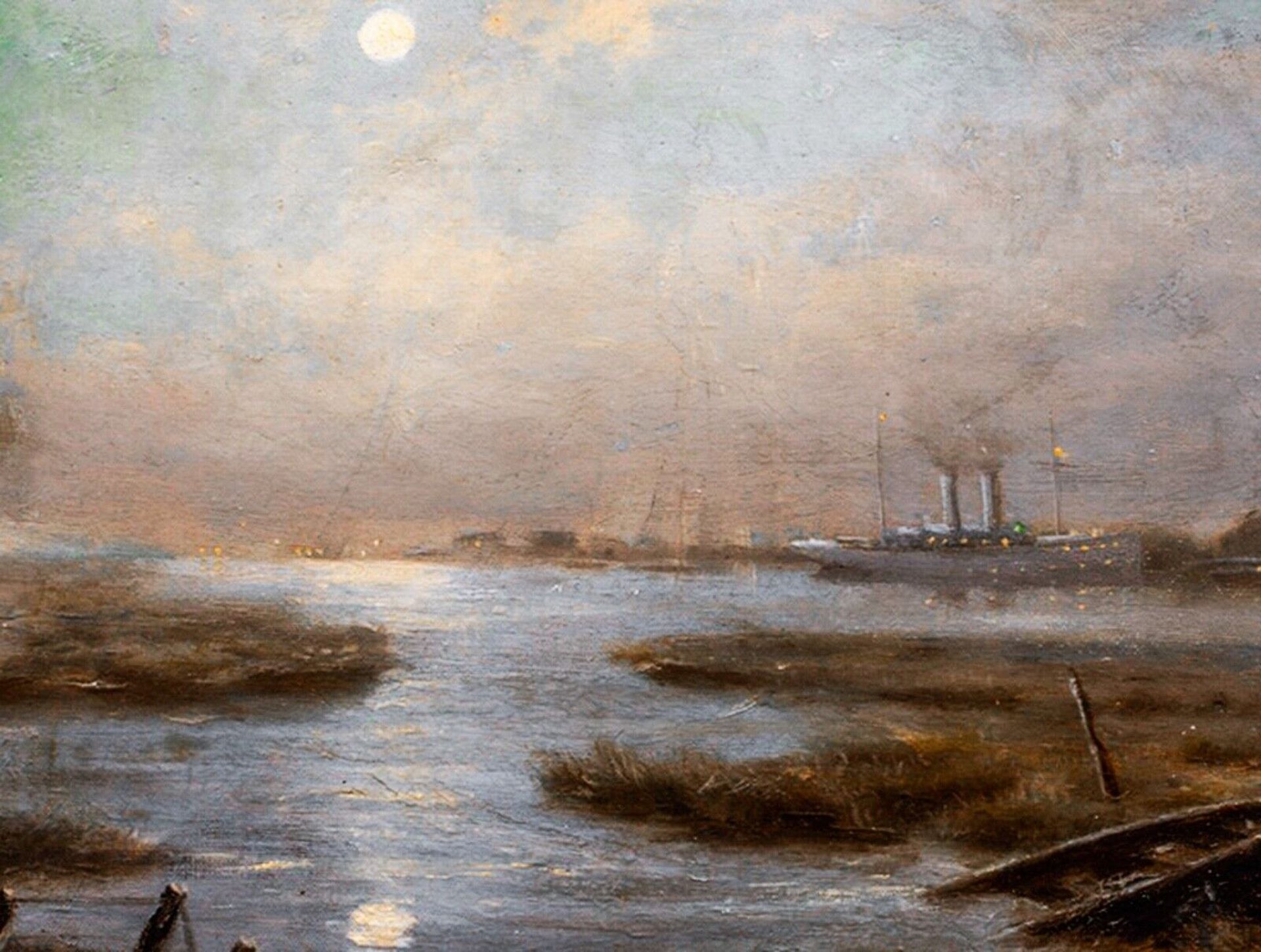 MOONLIT VIEW OF THE THAMES OIL PAINTING - Image 7 of 11