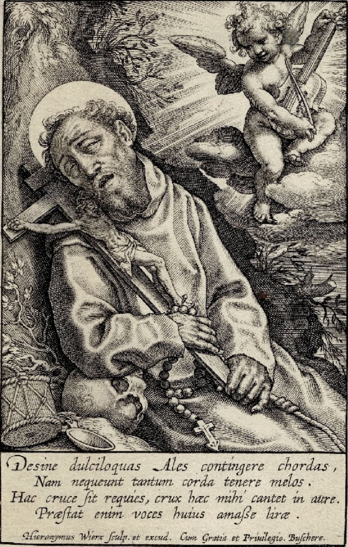 Hieronymus Wierix - St Francis of Assisi with Angel playing the violin