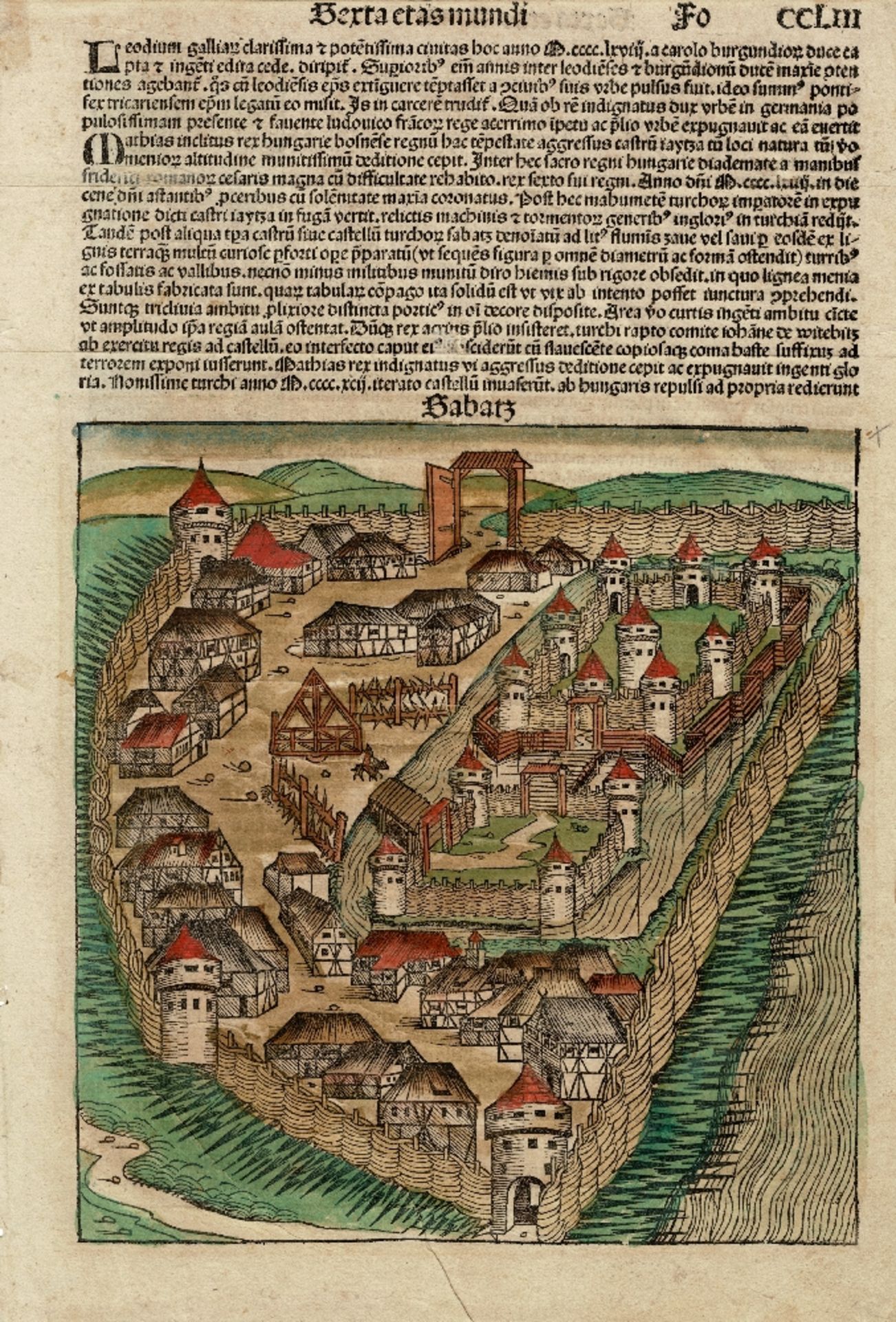 Nuremberg Chronicle 1493 - Old colored view of Babatz