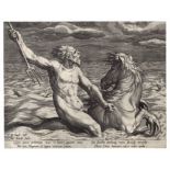 Water personified by the god Neptune, Jan Sadeler (1550-1600), Dirck Barendsz