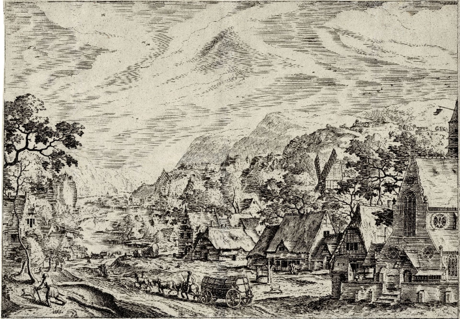 Hans Bol, van Doetecum brothers - Flemish Village with Wind Mill - 1562