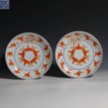 A Pair of Alum Red Bat Pattern Plates, 19th Century