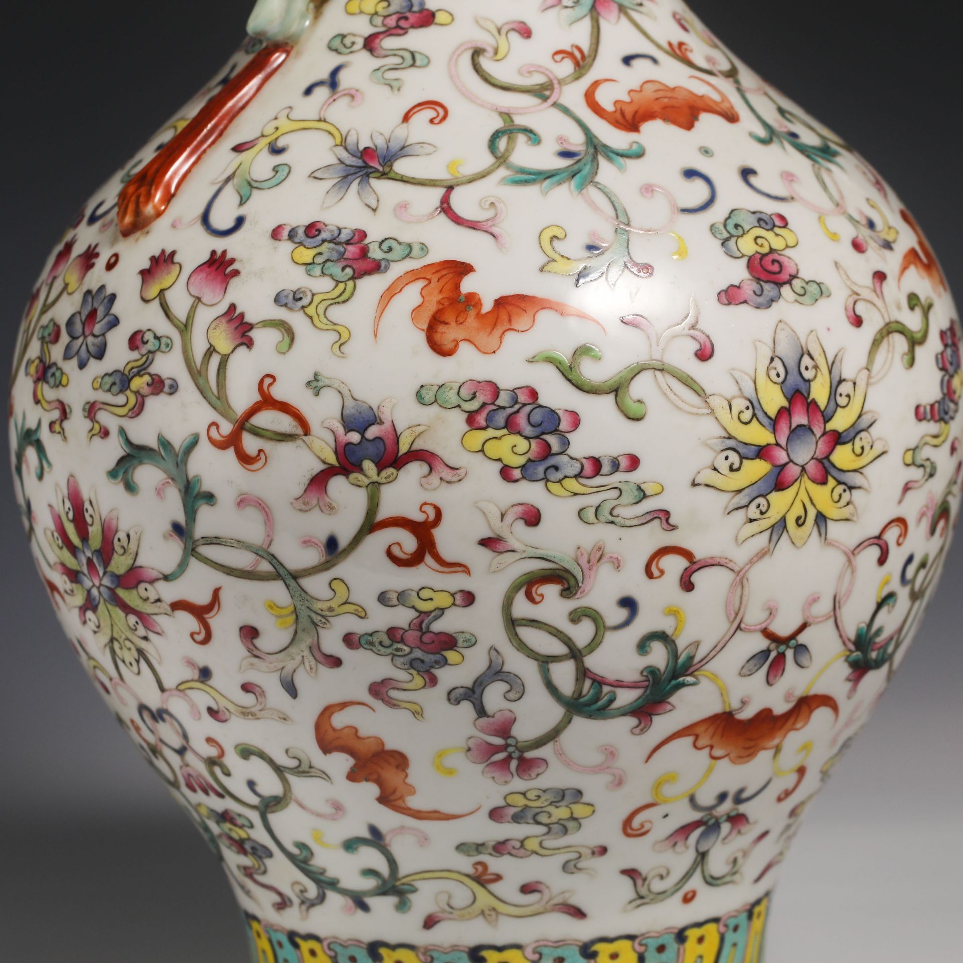 18th Century Pastel Lotus Double-Eared Vase - Image 6 of 10