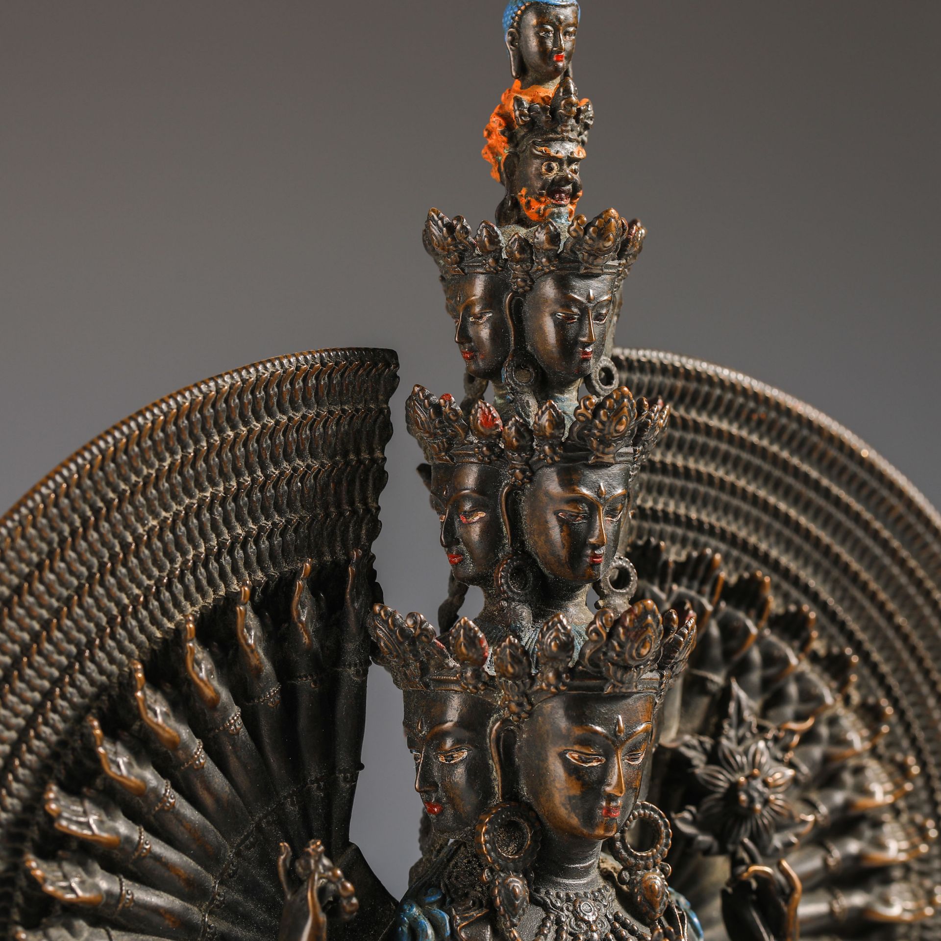 Qianlong Bronze Thousand-hand Guanyin Buddha Statue - Image 9 of 16
