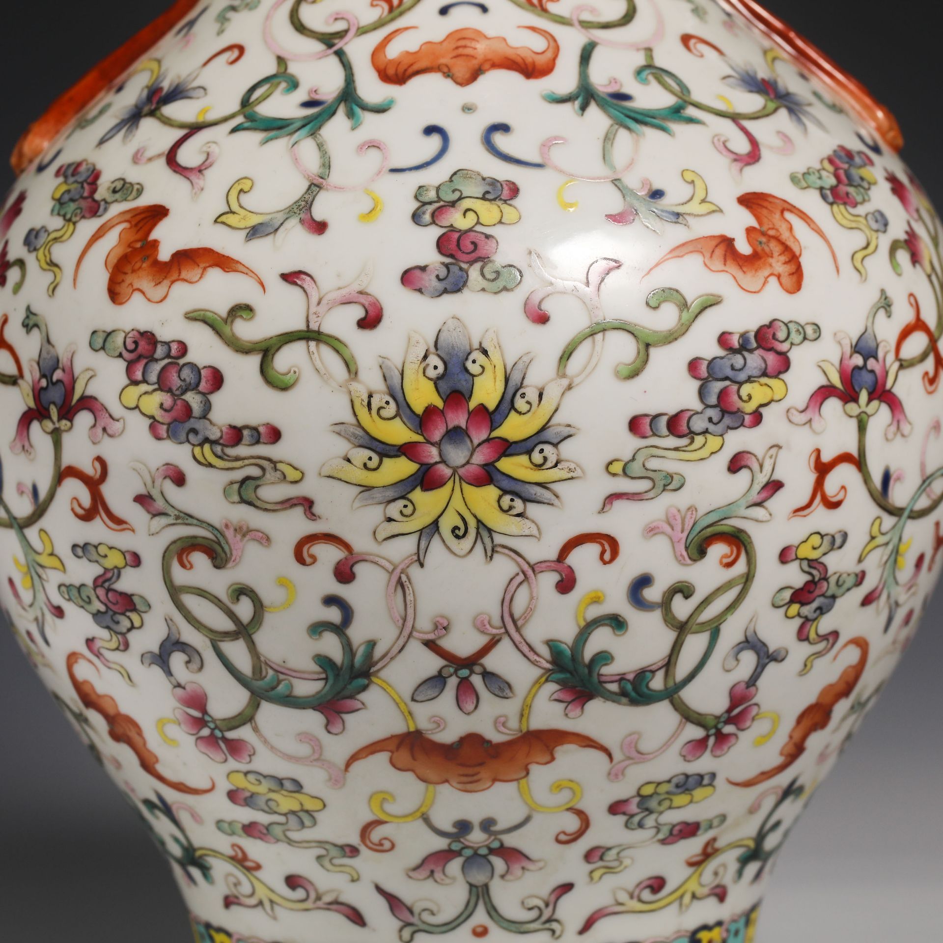 18th Century Pastel Lotus Double-Eared Vase - Image 2 of 10