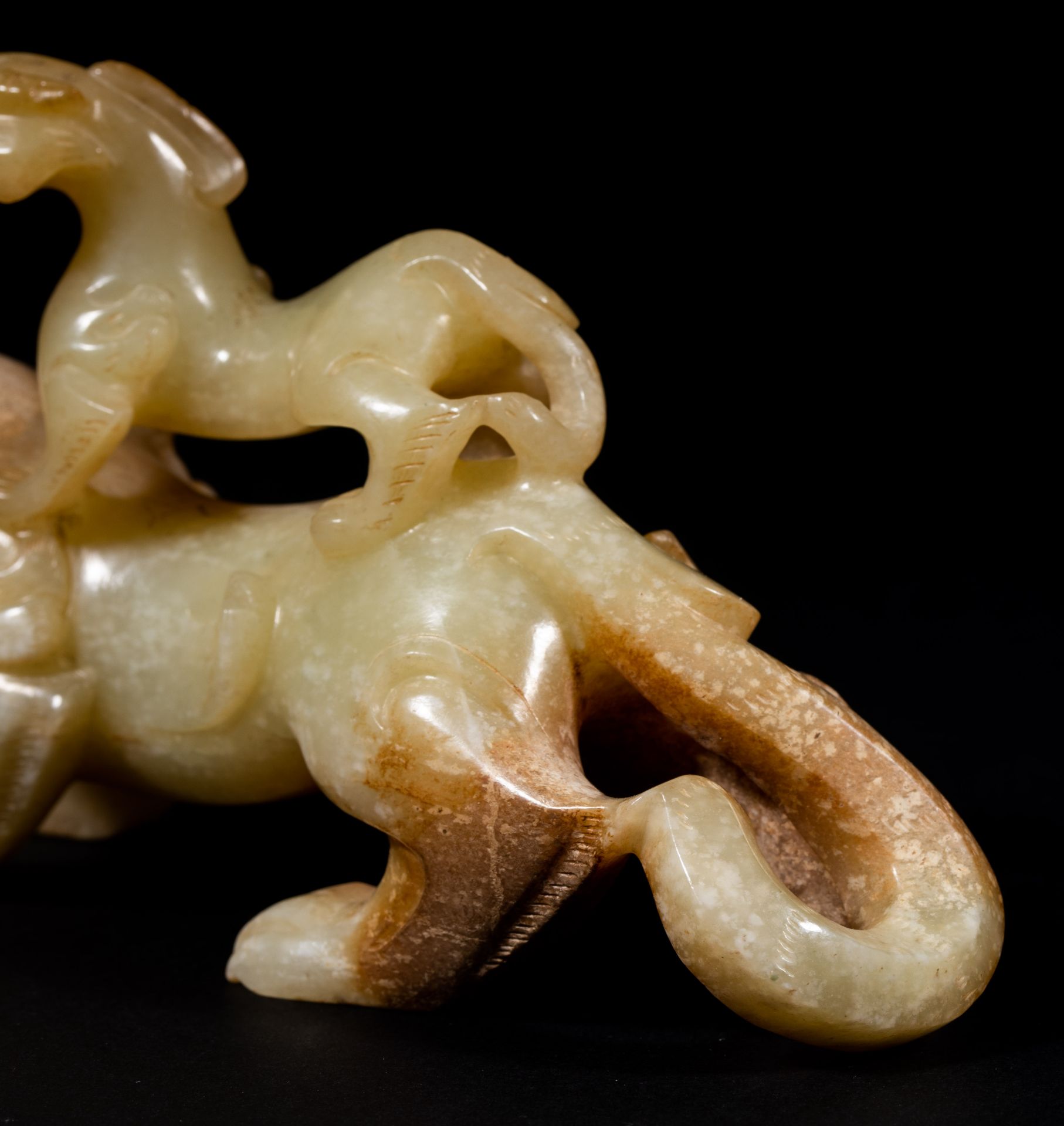 Chinese Han Dynasty Hetian Jade Child and Mother Beast - Image 5 of 7