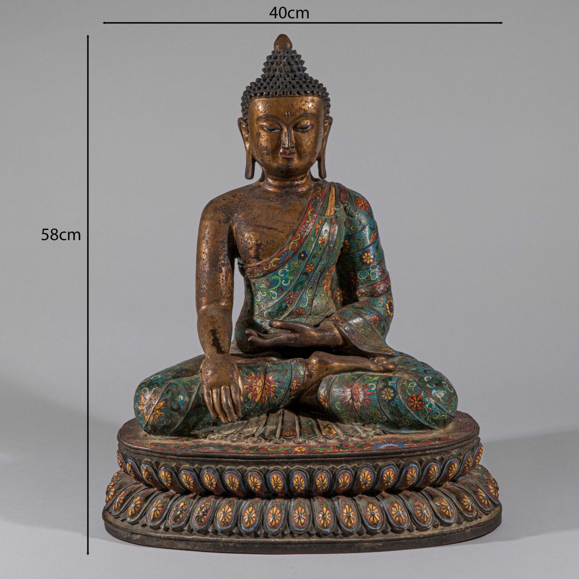 Chinese Qing Dynasty Cloisonne Buddha Statue - Image 2 of 15
