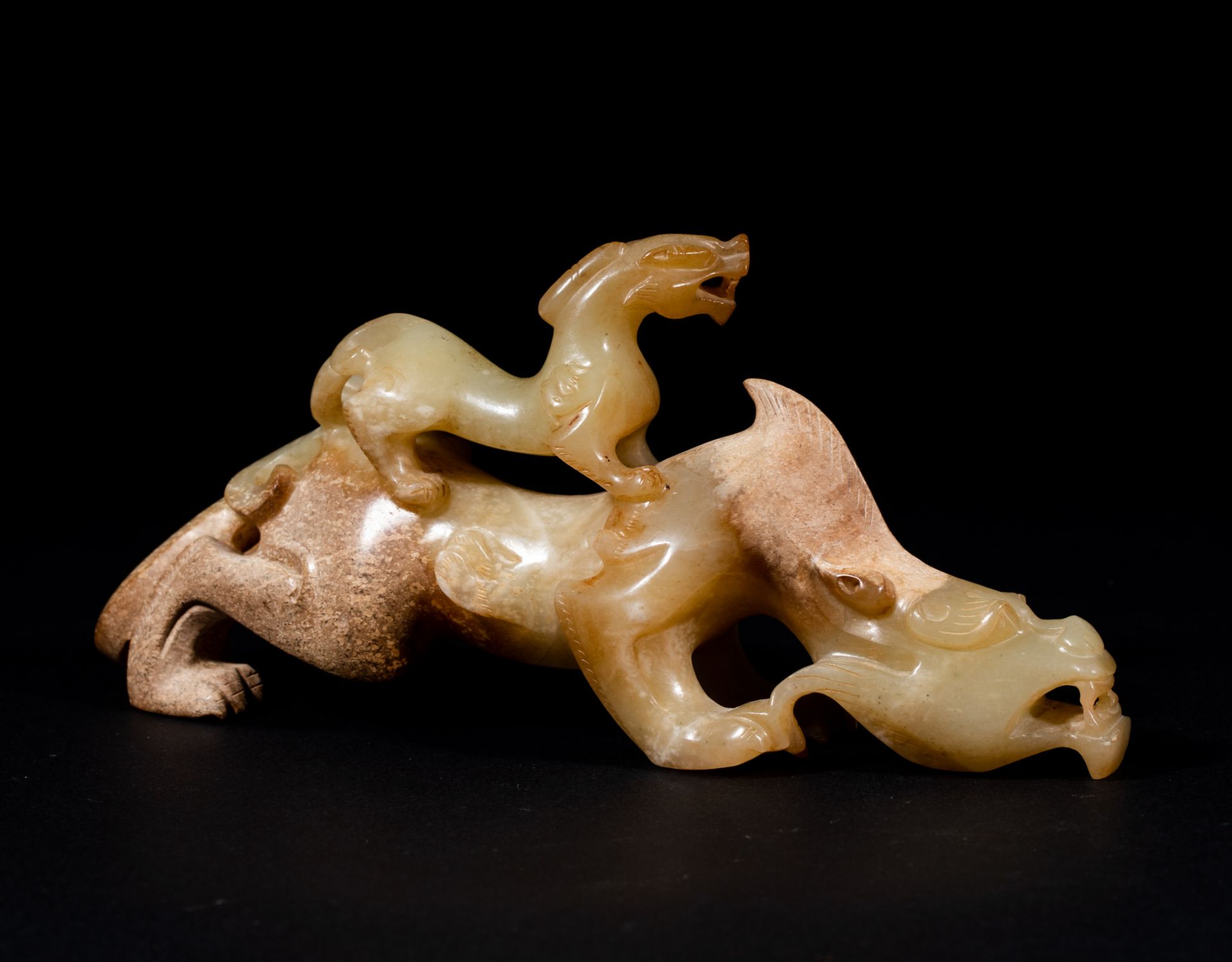 Chinese Han Dynasty Hetian Jade Child and Mother Beast - Image 3 of 7