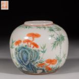Blue and white treasure pastel porcelain pot in Qing Dynasty