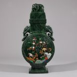 Qing Dynasty Hetian jasper vase inlaid with beast ears