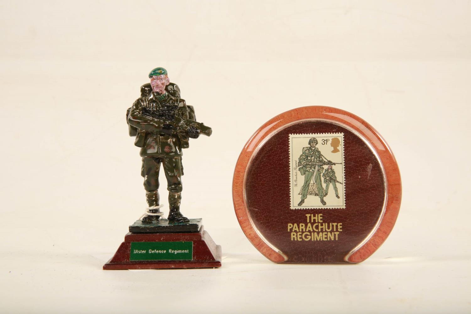 A painted lead model of an Ulster Defence Regiment soldier raised on square wooden plinth; 11cm high - Image 5 of 6