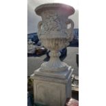 Grand Cast Stone Vase on Stone Plinth