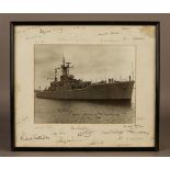 H.M.S Londonderry Pennant together with framed and glazed picture of the ship signed by crew.