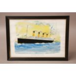 Framed and Glazed Watercolour Print of the RMS Titanic. 23x32 #2454