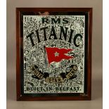 Handmade "RMS Titanic White Star Line" Advertising Mirror. Reverse Painted, Glue Chipped,