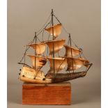 Cow Horn Sail Ship Tabletop Piece 36x30cm #237