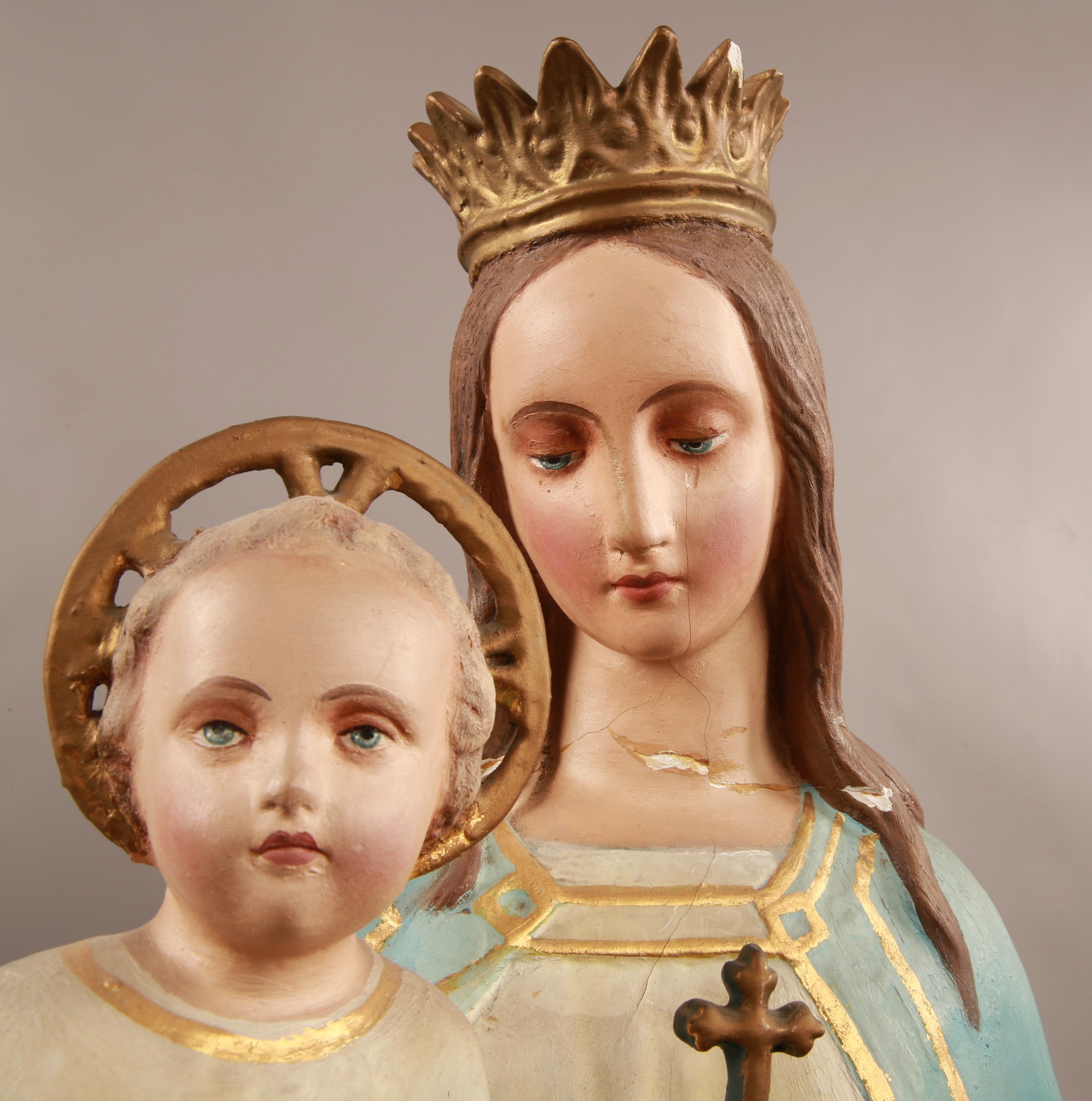 A Large Religious Statue of Mother Mary holding Baby Jesus Early 1900s 106cm Tall #92 - Image 2 of 7