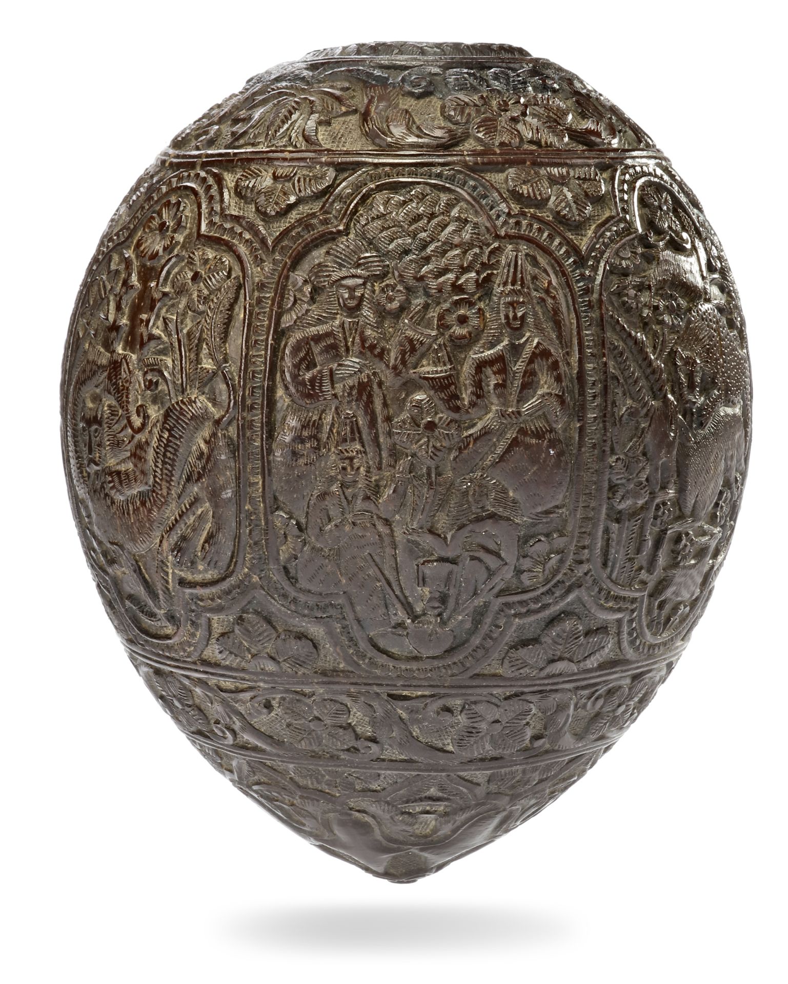 A QAJAR CARVED COCONUT HUQQA BASE, PERSIA, EARLY 19TH CENTURY - Image 7 of 9