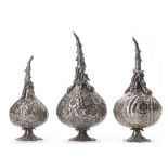 THREE OTTOMAN SILVER SPRINKLERS, GULABDAN, 20TH CENTURY