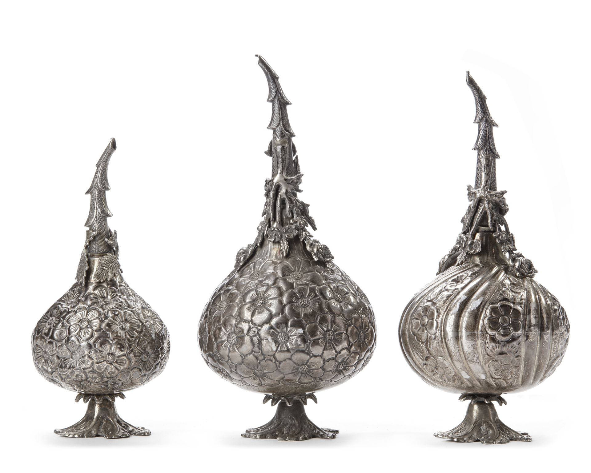 THREE OTTOMAN SILVER SPRINKLERS, GULABDAN, 20TH CENTURY