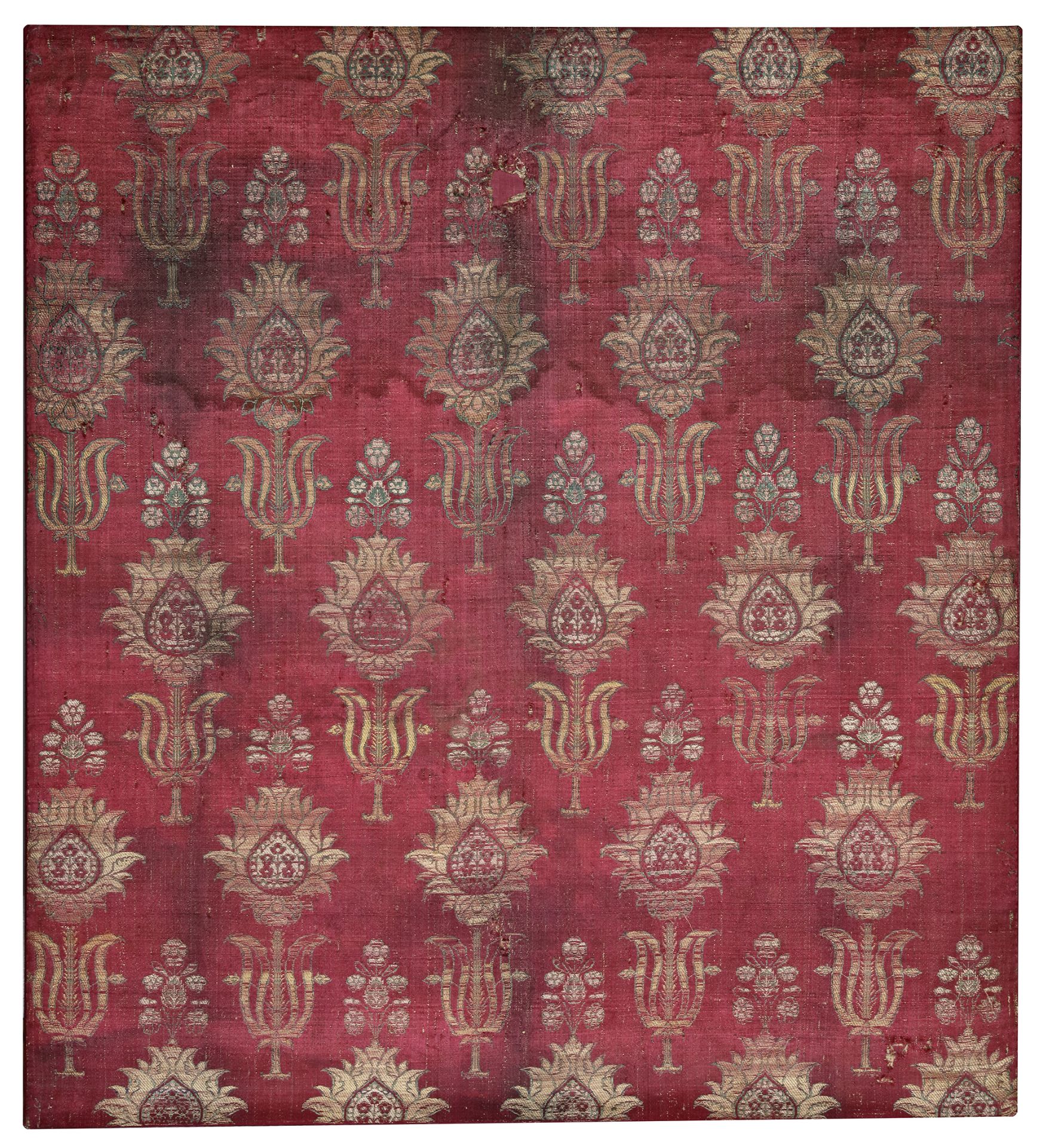 AN OTTOMAN SILK AND METAL-THREAD BROCADE ( KEMHA) FRAGMENT, BURSA TURKEY. 16TH-17TH CENTURY