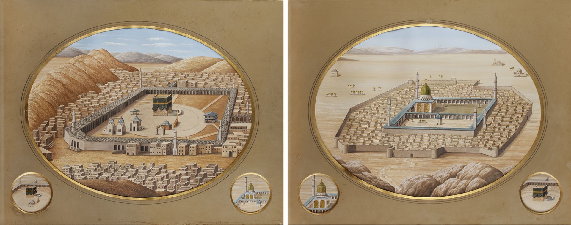 A PAIR OF PAINTINGS DEPICTING MECCA AND MEDINA, OTTOMAN TURKEY, 19TH CENTURY