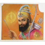 GURU GOBIND SINGH (1675 -1708) HOLDING AN ARROW AND A BOW, BY THE ARTIST DWARKA DASS, INDIA, SECOND