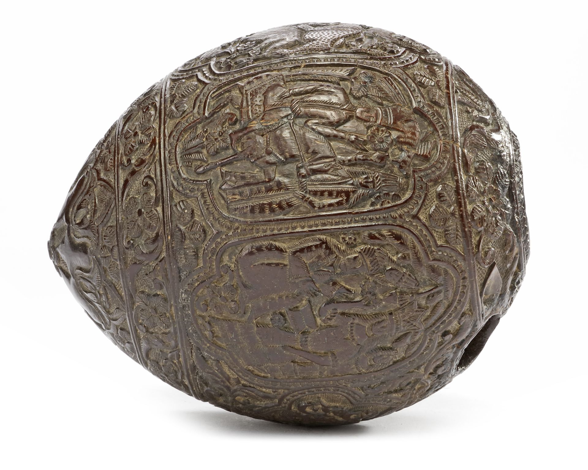 A QAJAR CARVED COCONUT HUQQA BASE, PERSIA, EARLY 19TH CENTURY - Image 9 of 9