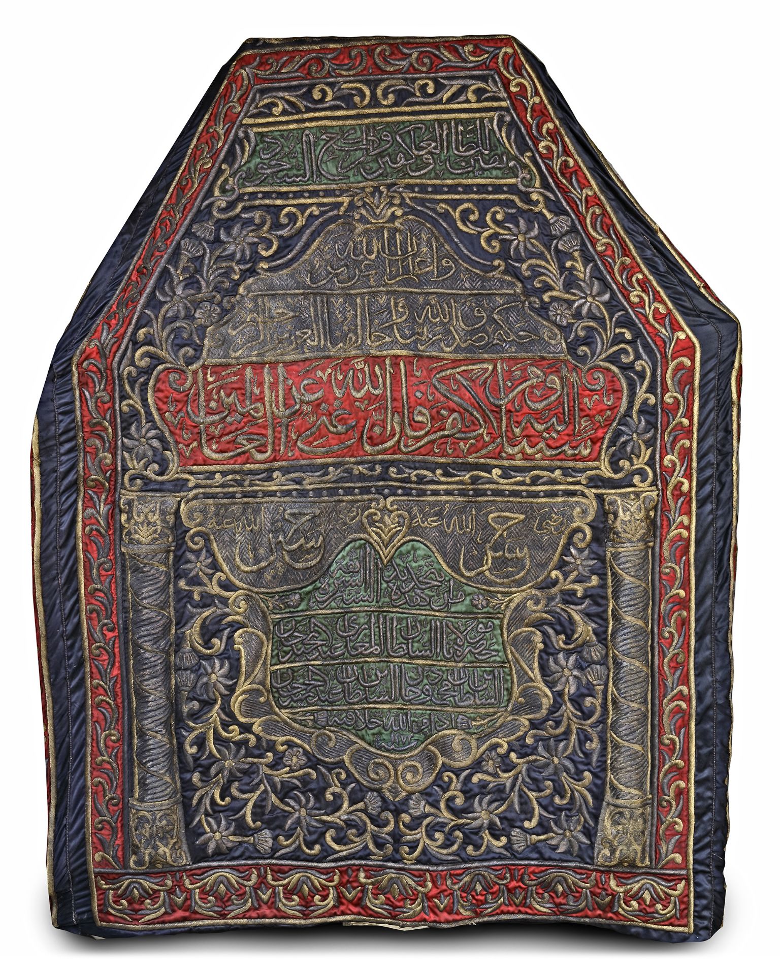AN OTTOMAN METAL-THREAD EMBROIDERED MAQAM IBRAHIM COVER, 1272 AH/1855 AD