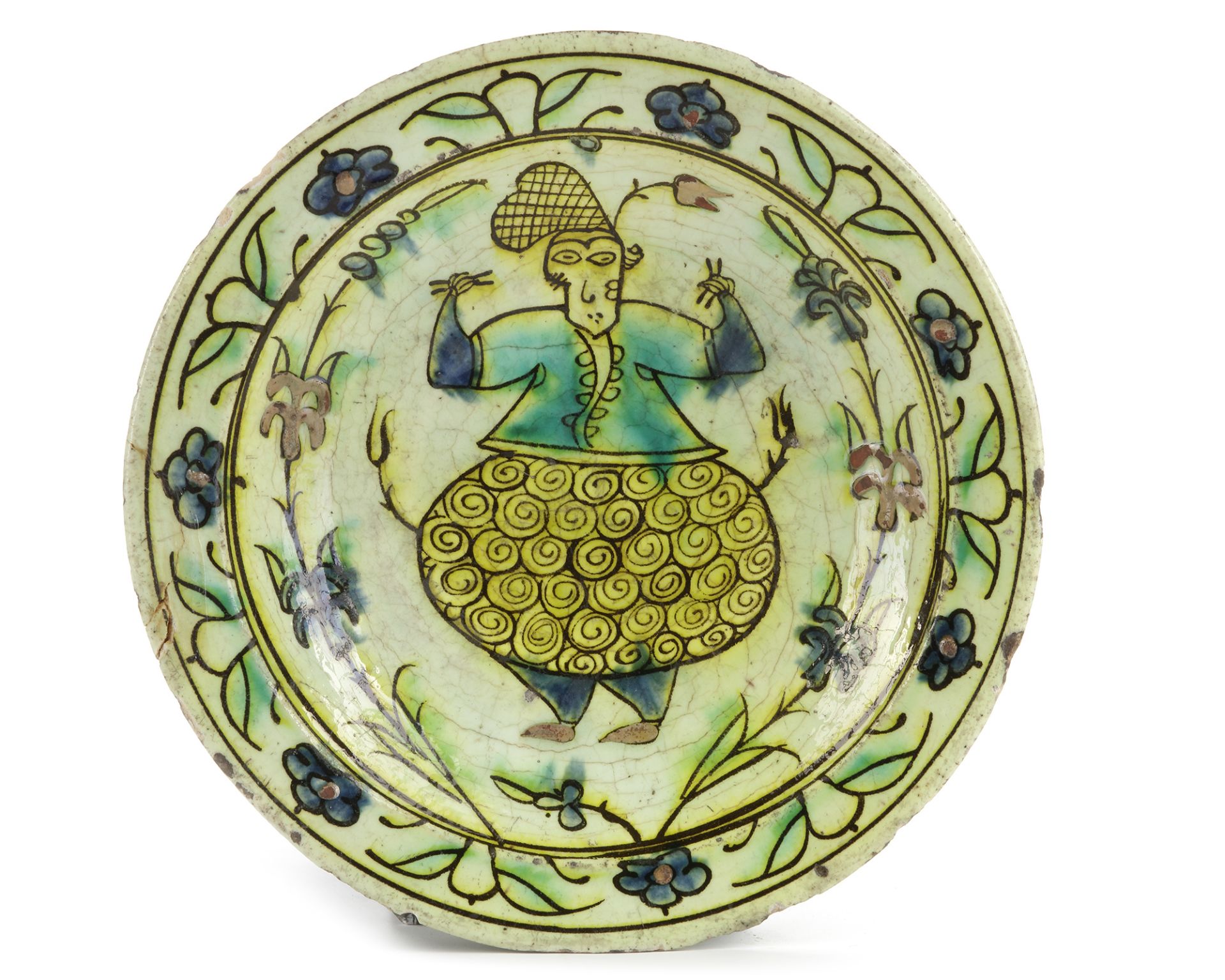 AN IZNIK FIGURAL POTTERY DISH, TURKEY, 17TH CENTURY