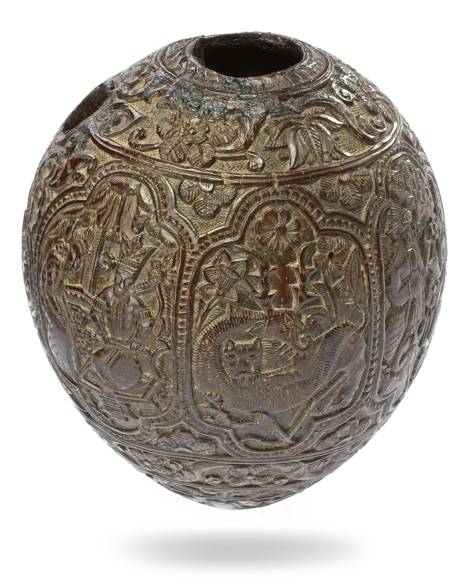 A QAJAR CARVED COCONUT HUQQA BASE, PERSIA, EARLY 19TH CENTURY - Image 8 of 9