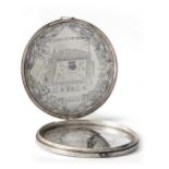 A SILVER PORTABLE FOLDABLE OTTOMAN QIBLA FINDER WITH COMPASS AND DOUBLE SUNDIAL, 19TH CENTURY