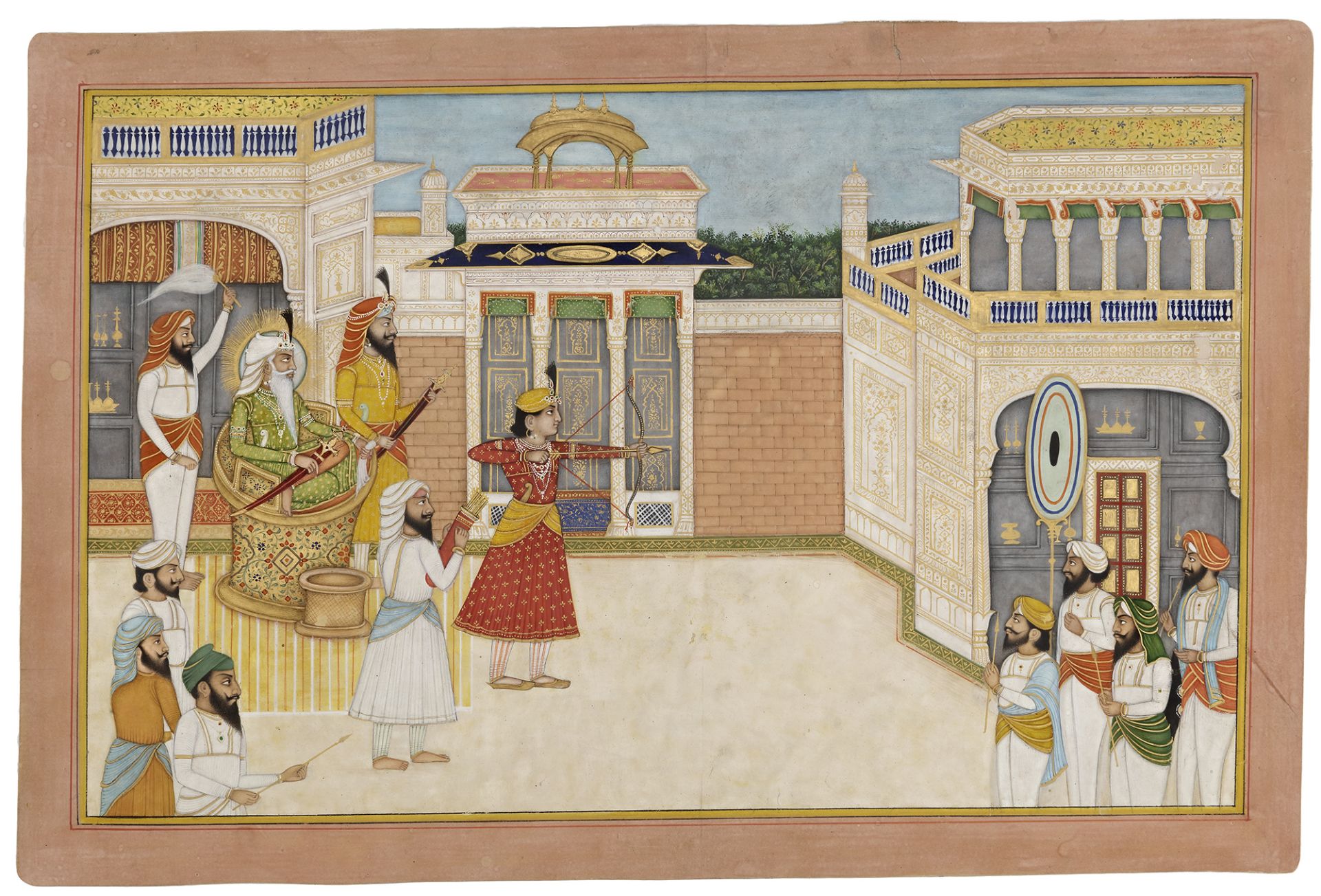 RAJA HIRA SINGH PRACTICING ARCHERY, NORTH INDIA , PUNJAB PLAINS, 19THCENTURY